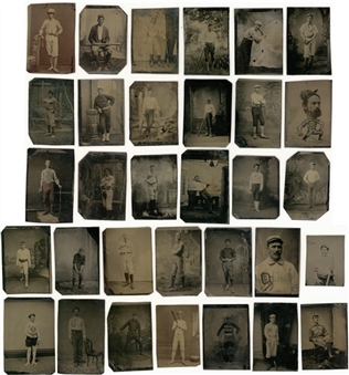 19th Century "Baseball"-Themed Tintype Photo Collection (32 Different) 